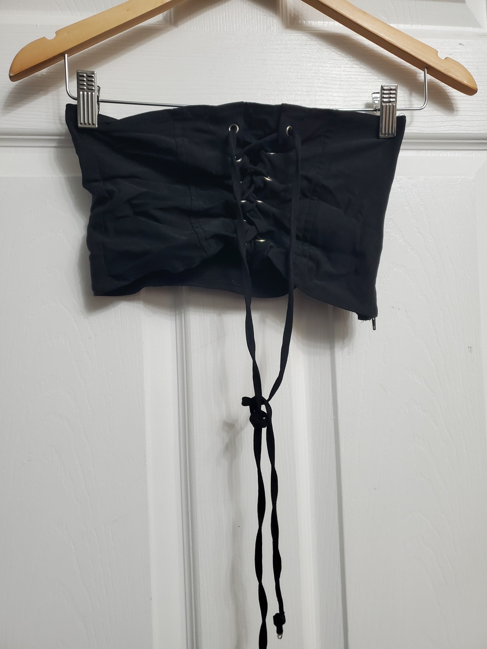 Seduction Black Lace-Up Strapless Crop Top Or Waist Belt - SIZE S/M